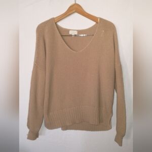 Lucky Brand Oversized V Neck Beige Women's Tan Sweater Medium